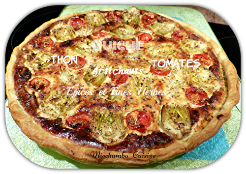 Quiche au thon, tomates et cœurs d'artichauts, épices et fines herbes