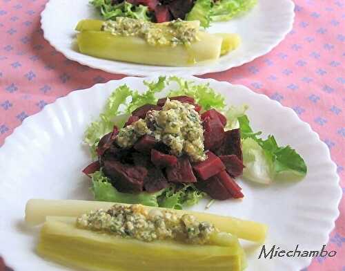 SALADE DE BETTERAVE ET POIREAUX, SAUCE GRIBICHE