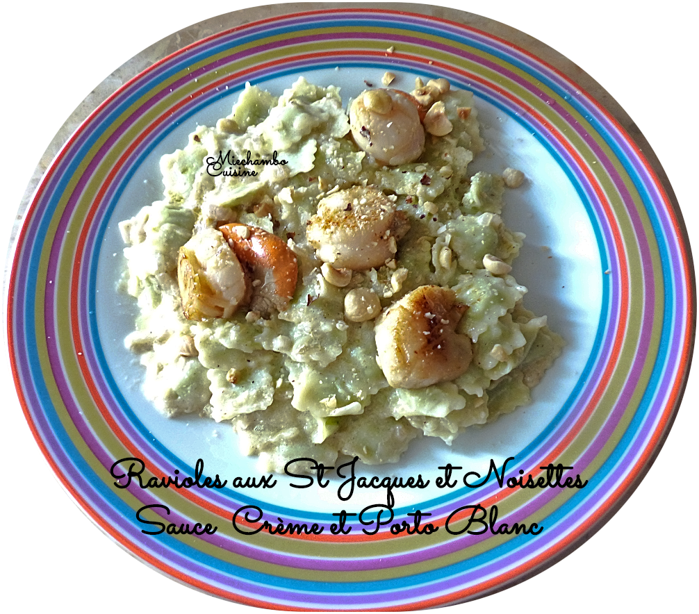 Ravioles aux Saint-Jacques et noisette, sauce crème et porto blanc