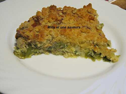 Crumble poireaux, roquefort et noix