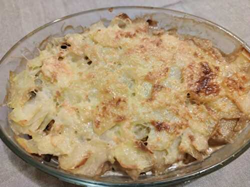 Gratin de pommes de terre au poulet et aux champignons