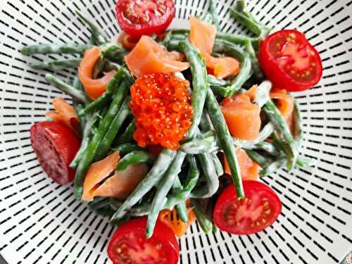 Salade de haricots verts au saumon fumé.