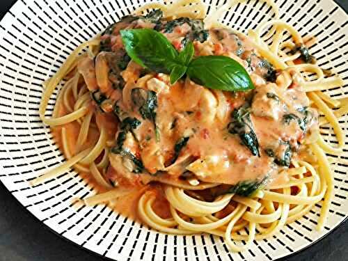 Spaghettis sauce poulet épinards