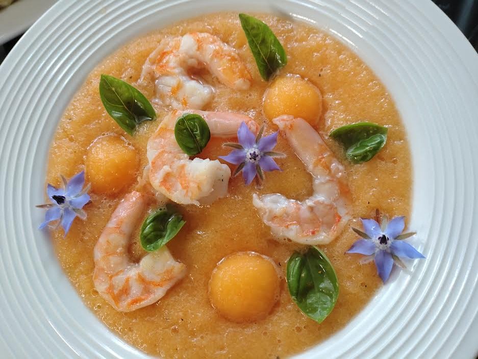 Soupe de melon aux crevettes