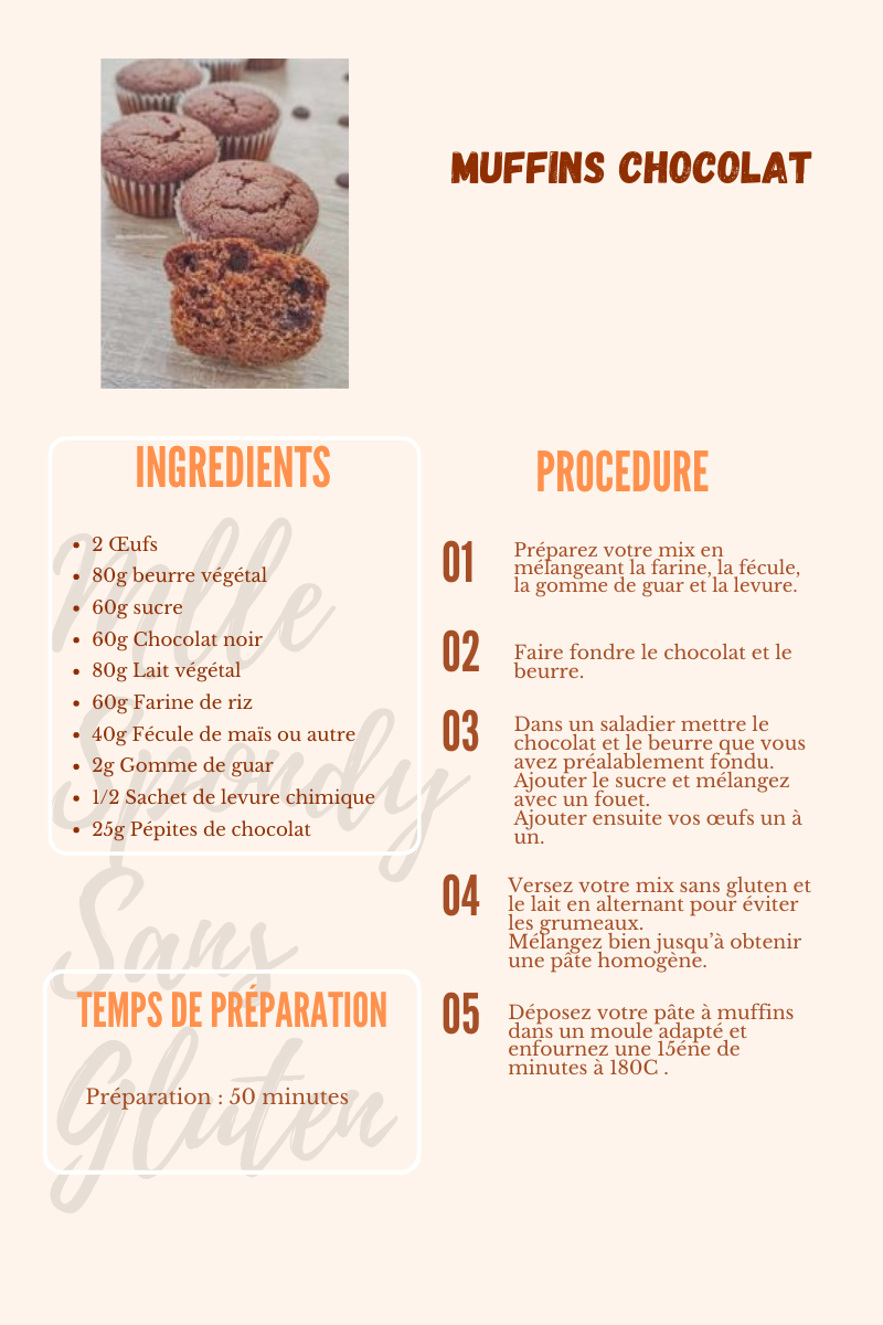 MUFFINS CHOCOLAT SANS GLUTEN ET SANS LAIT