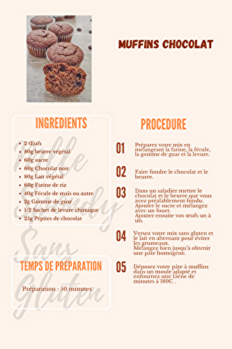 MUFFINS CHOCOLAT SANS GLUTEN ET SANS LAIT