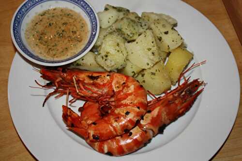 Gambas flambées au cognac et pommes de terre fondantes au persil