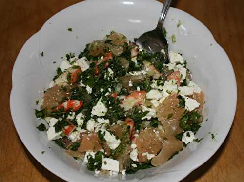 Salade de persil (le retour) pomélos rose, crevettes, feta  - MON MARAÎCHER A LA CASSEROLE