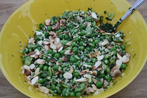 Salade gourmande fèves, petits pois, boulgour