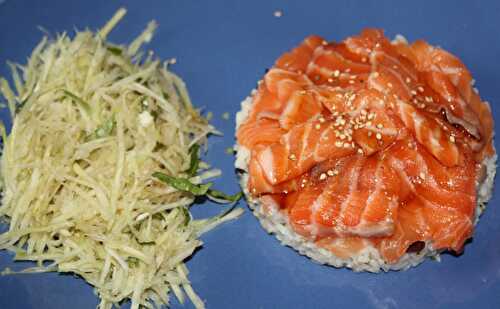 Saumon cru façon chirashi et salade de fenouil au basilic