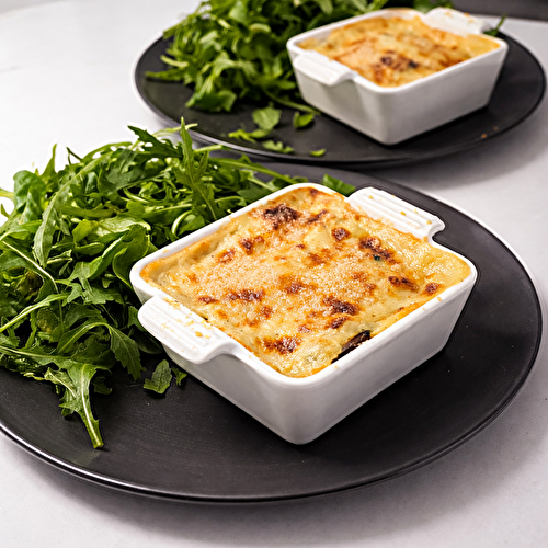 Gratin de moules au four à la béchamel, carottes et champignons