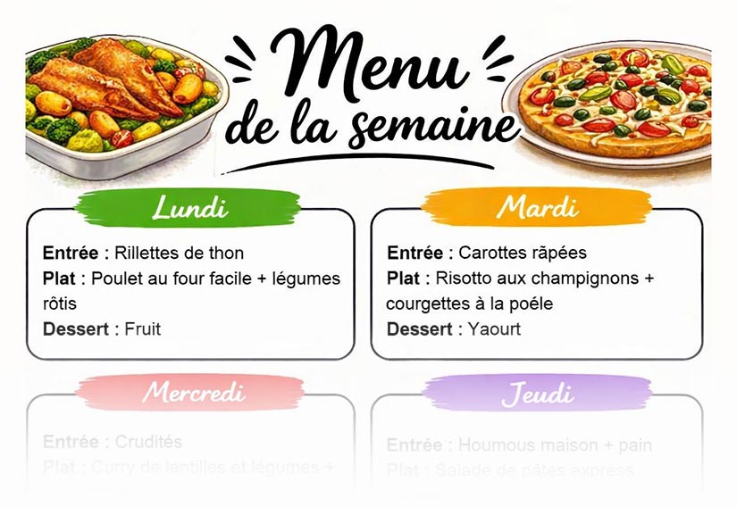 Menu de la semaine : recettes rapides pour 7 jours