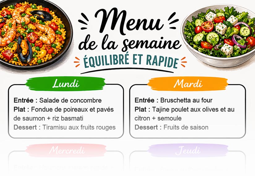 Menu semaine : 7 repas équilibrés et rapides