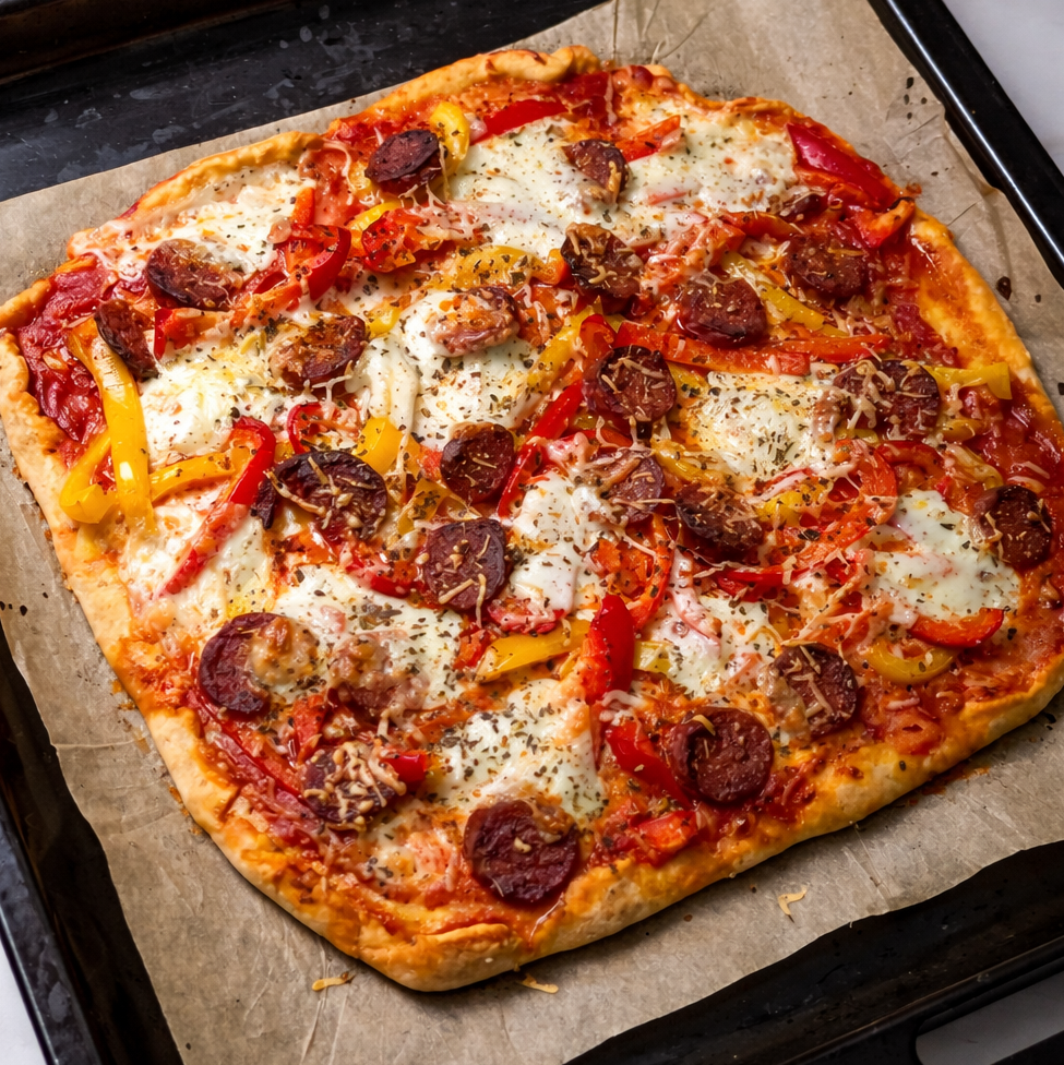 Pizza chorizo avec pâte à pizza sans repos