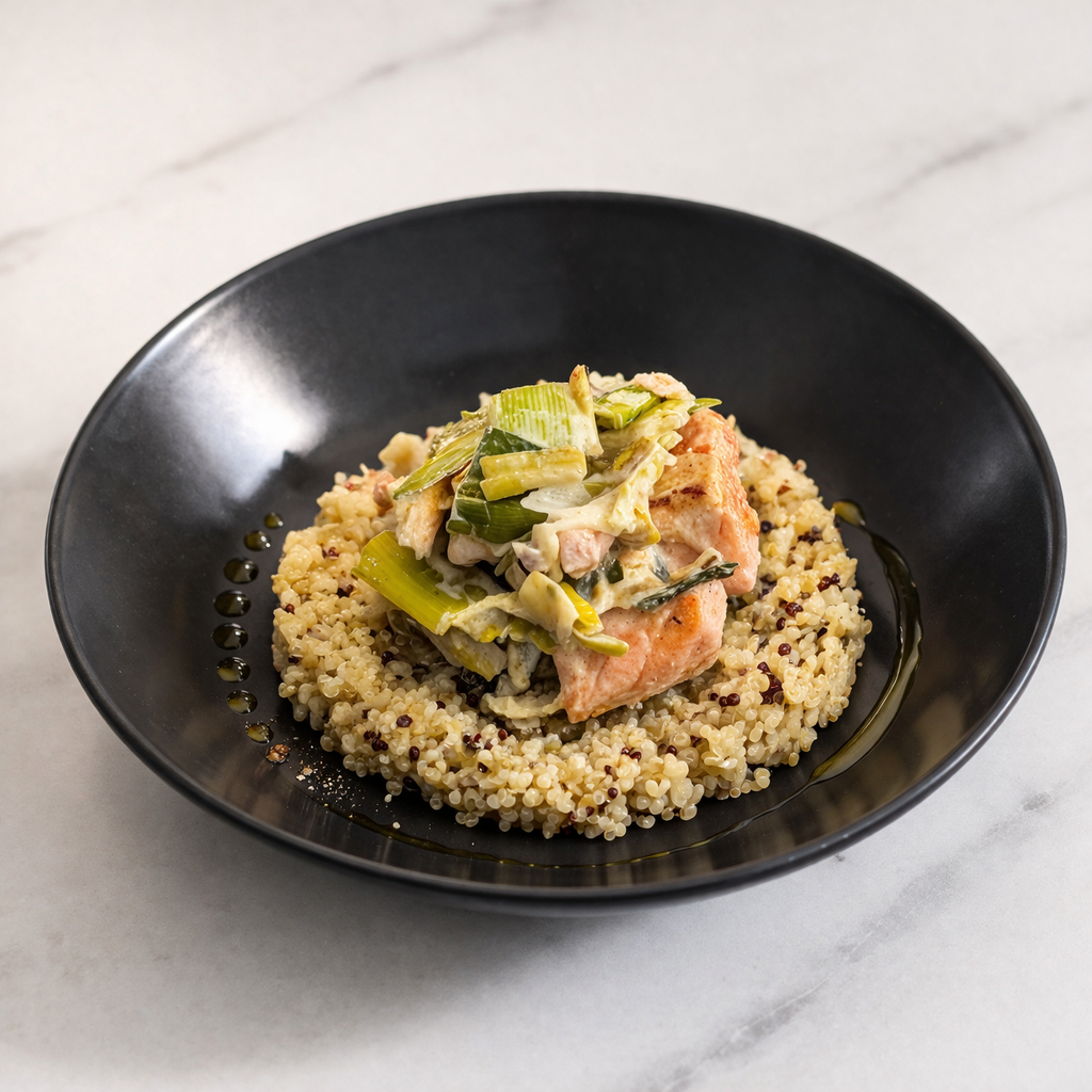 Recette de fondue de poireaux et pavés de saumon