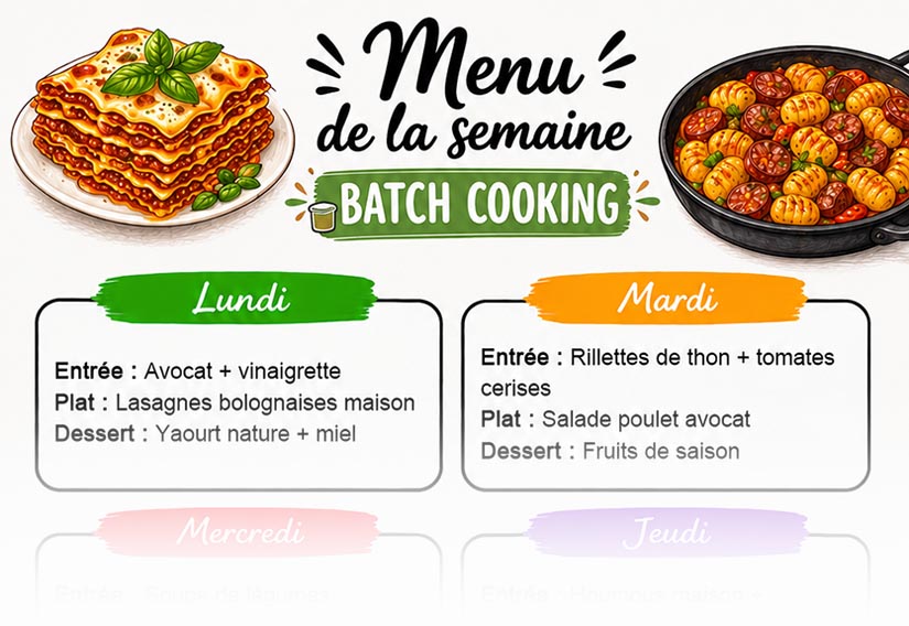 Menu de la semaine batch cooking : 7 repas savoureux à préparer d’avance