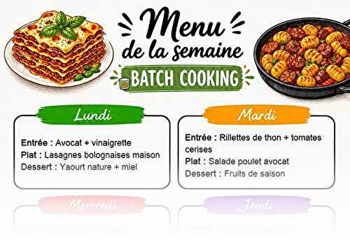 Menu de la semaine batch cooking : 7 repas savoureux à préparer d’avance