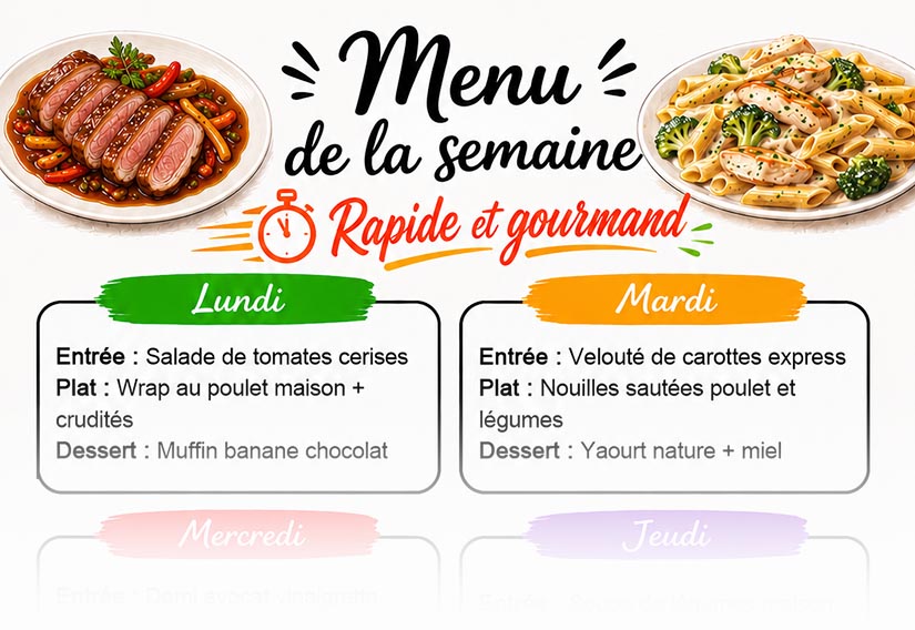 Menu de la semaine rapide et gourmand : 7 repas en moins de 30 minutes