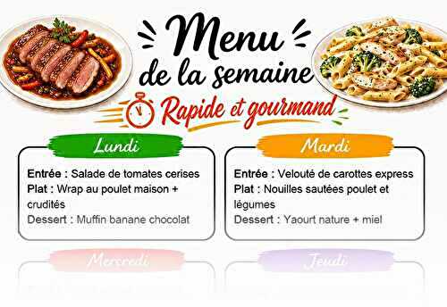 Menu de la semaine rapide et gourmand : 7 repas en moins de 30 minutes
