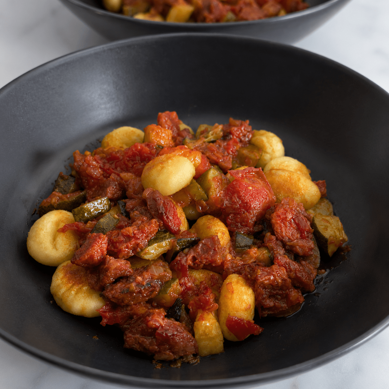 Recette de gnocchis à poêler chorizo, tomates et courgette (4 personnes)