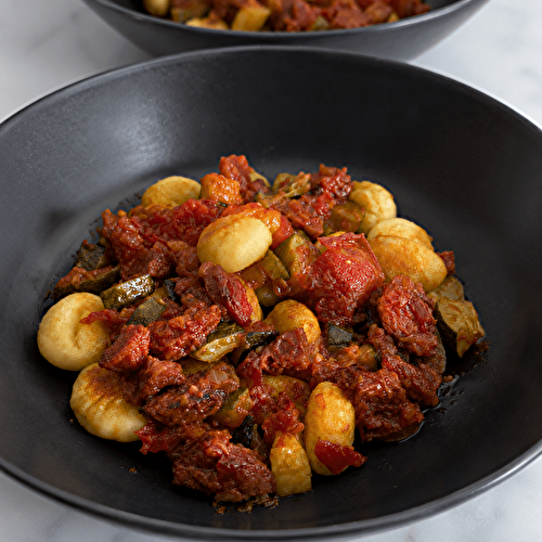 Recette de gnocchis à poêler chorizo, tomates et courgette (4 personnes)