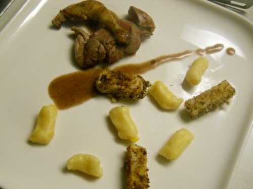 Pigeonneau, frites de céleri rave aux cèpes, gnocchis aux navets jaunes | Mumukouski