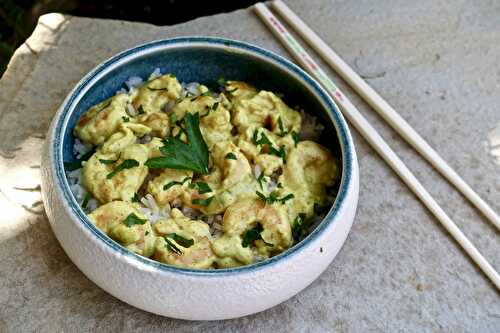 Crevettes, crème de coco au curry