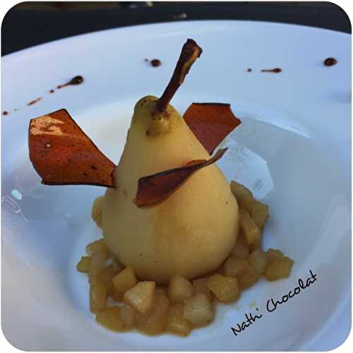 Poire farcie, compotée au caramel