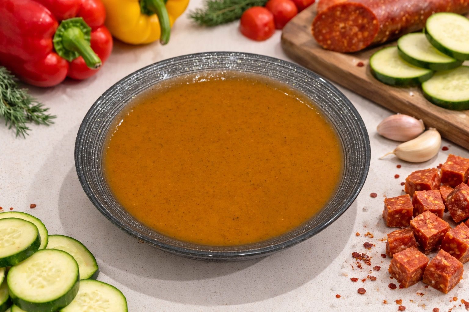 Velouté courgettes, poivrons et chorizo