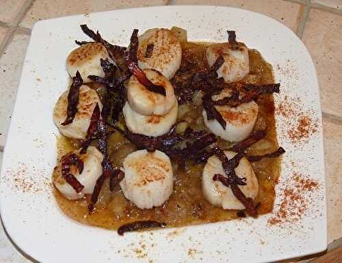 1 Recette facile, St Jacques en caramel d'endives et chorizo