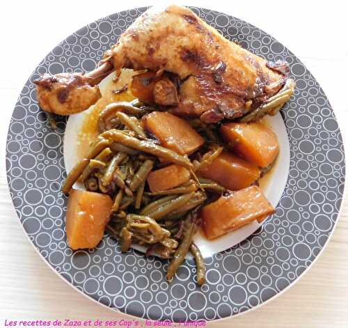 Cuisses de poulet , haricots verts et pommes de terre à l'oignon au Cookeo