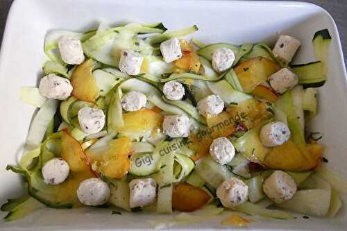 Tagliatelles de courgette et nectarine au boursin figue noix