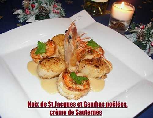 St Jacques et Gambas poêlées sauce Sauternes - Nosrecettesfaciles.com