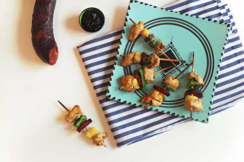 Brochettes chorizo poulet ananas