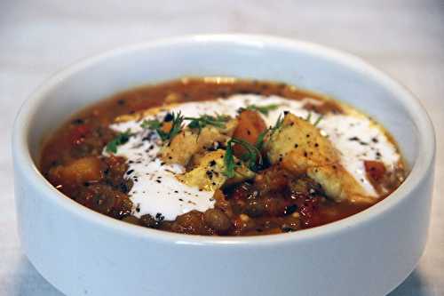 Curry de lentilles, potiron et poulet