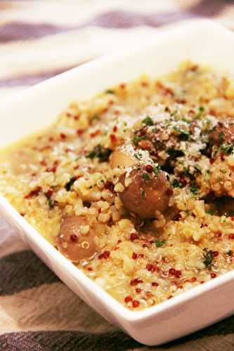 Quinoasotto aux champignons, épinards et parmesan