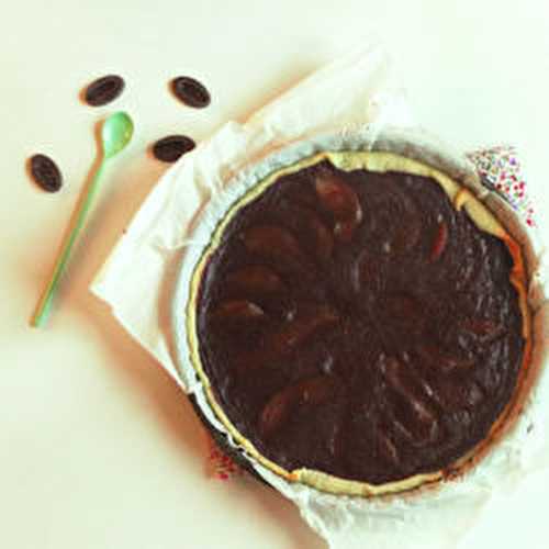 Tarte au chocolat, poires et pâte à tartiner