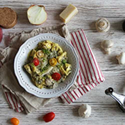 Pâtes fraîches aux épinards et champignons