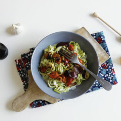 Tagliatelles au chèvre frais et petits légumes rôtis