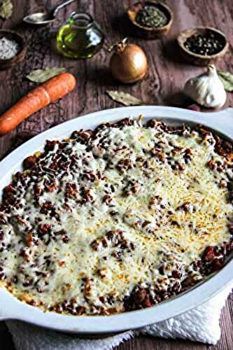 Gratin de polenta et bolognaise aux lentilles