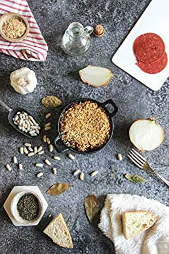 Gratin de haricots blancs, chorizo et cacahuètes