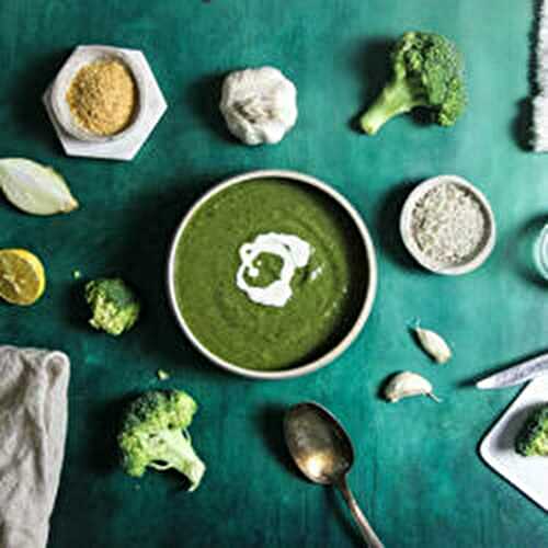 Crème verte de brocolis, épinards et citron