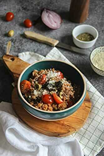Flocons d'épeautre au brocoli tomate parmesan