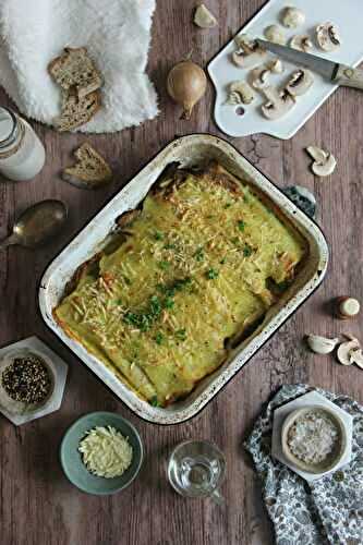Gratin de crêpes aux épinards, champignons et citron