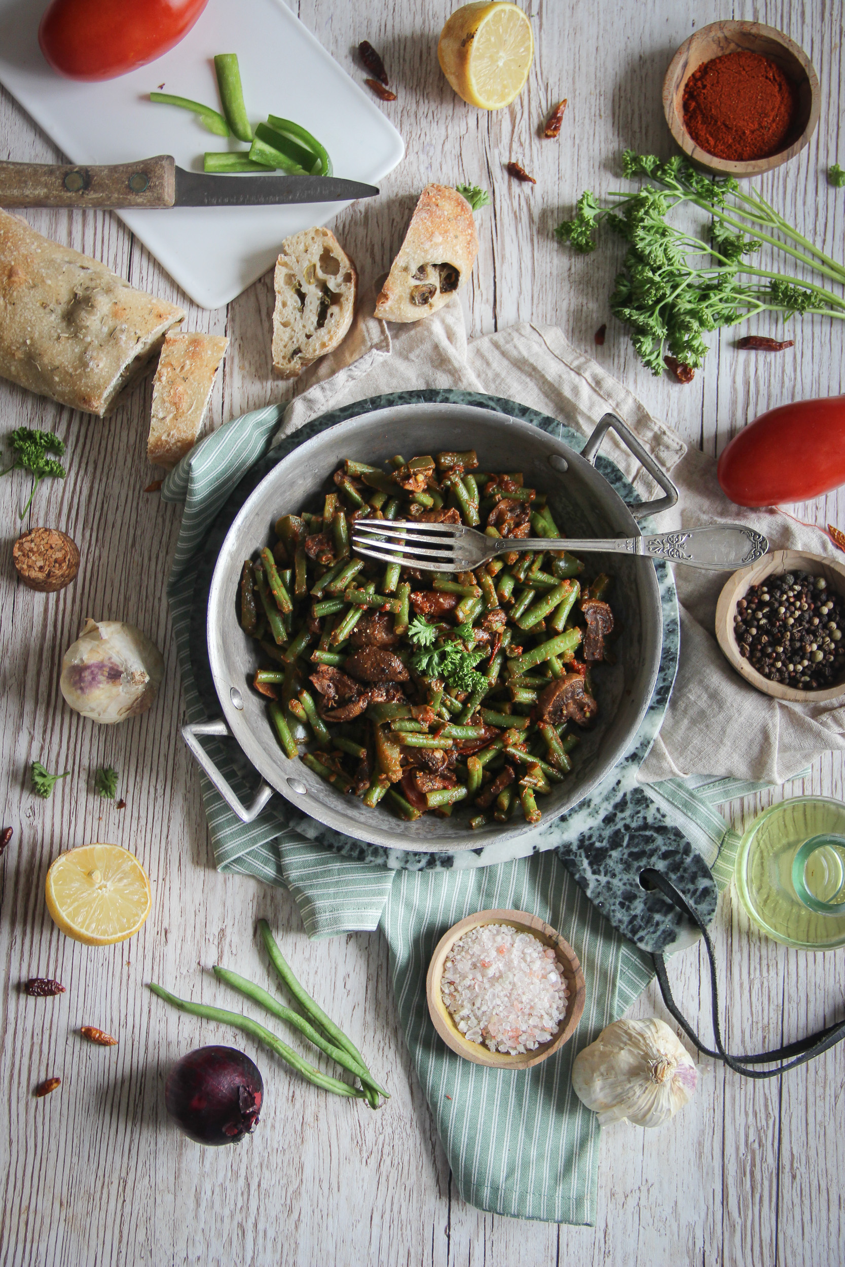 Poêlée de haricots verts et champignons