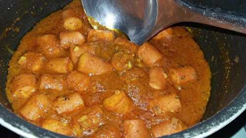 Cheveux d'ange au rougail de saucisses de Strasbourg