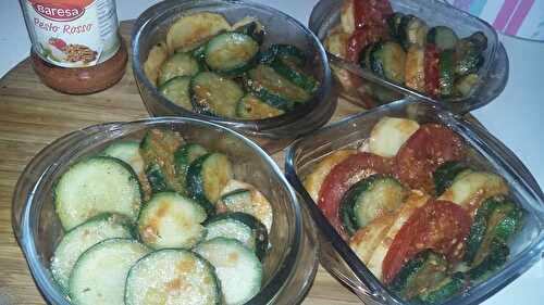 Tian a la pomme de terre, courgettes, tomate au pesto rosso