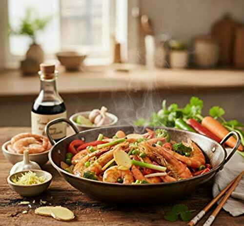 Wok de gambas au gingembre