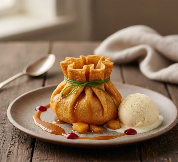 Aumônière de crêpes aux pommes caramélisées