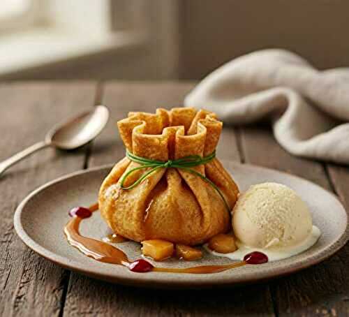 Aumônière de crêpes aux pommes caramélisées